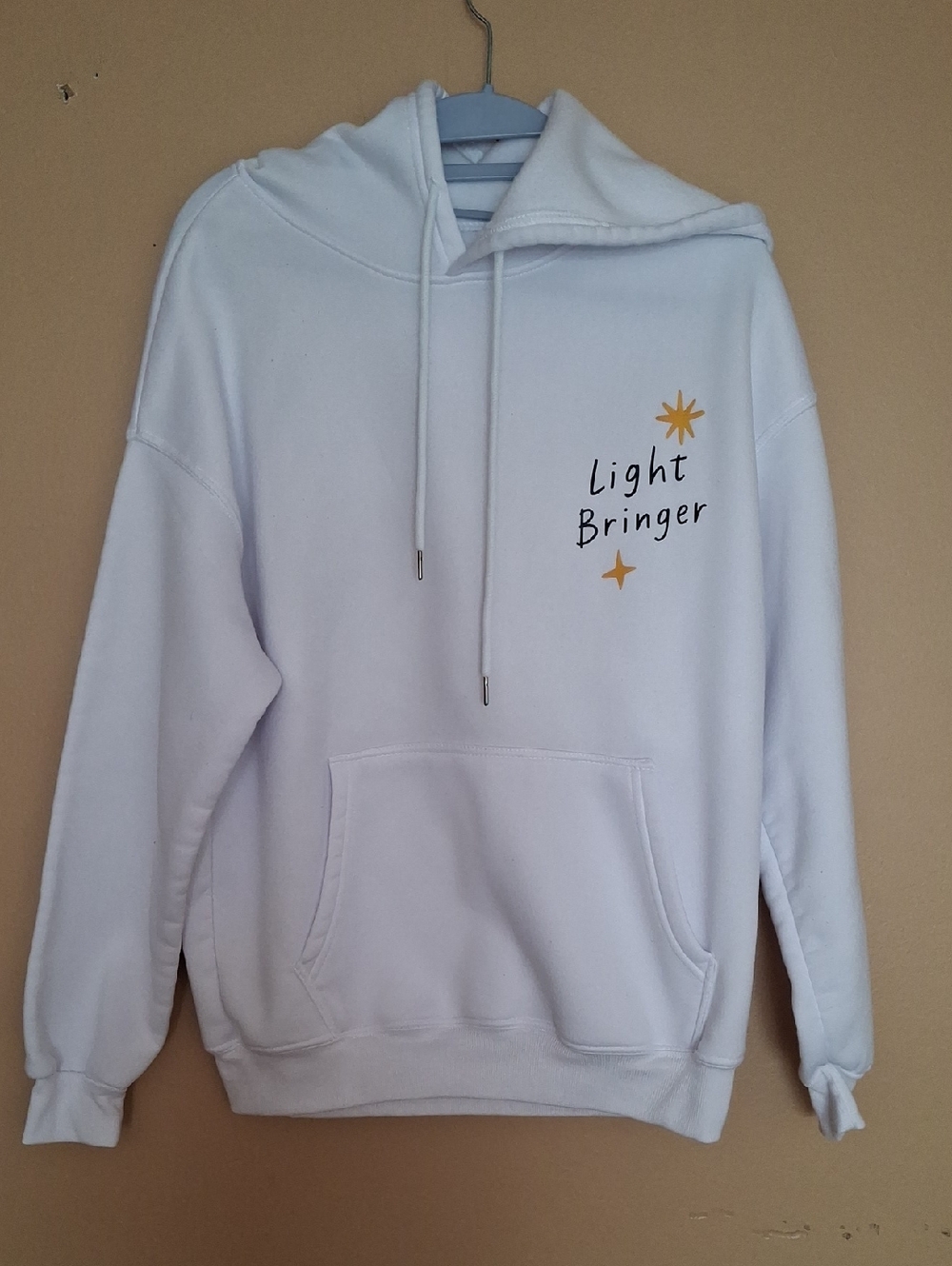 "Light Bringer" White Hoodie with Gold Stars